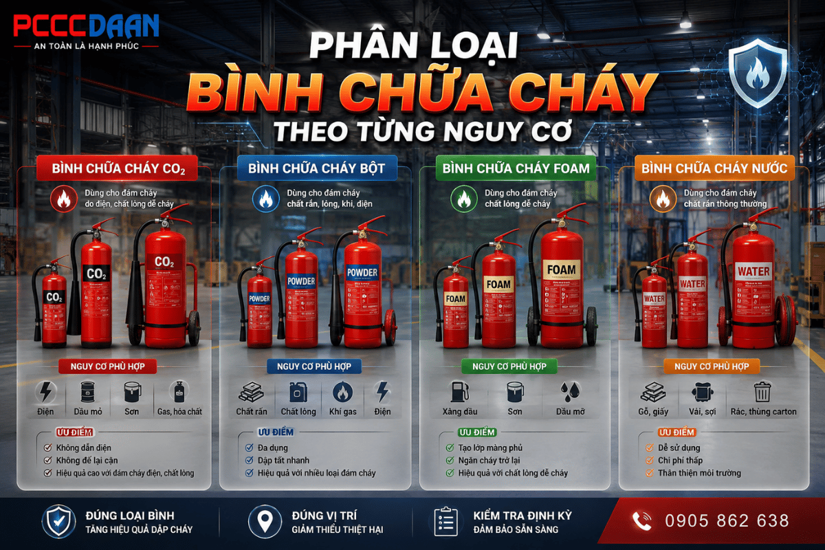 Chọn bình chữa cháy phù hợp cho nhà xưởng phân loại