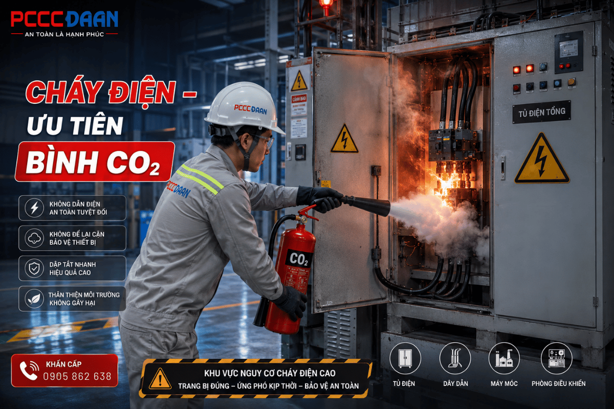 Chọn bình chữa cháy phù hợp cho nhà xưởng cháy điện
